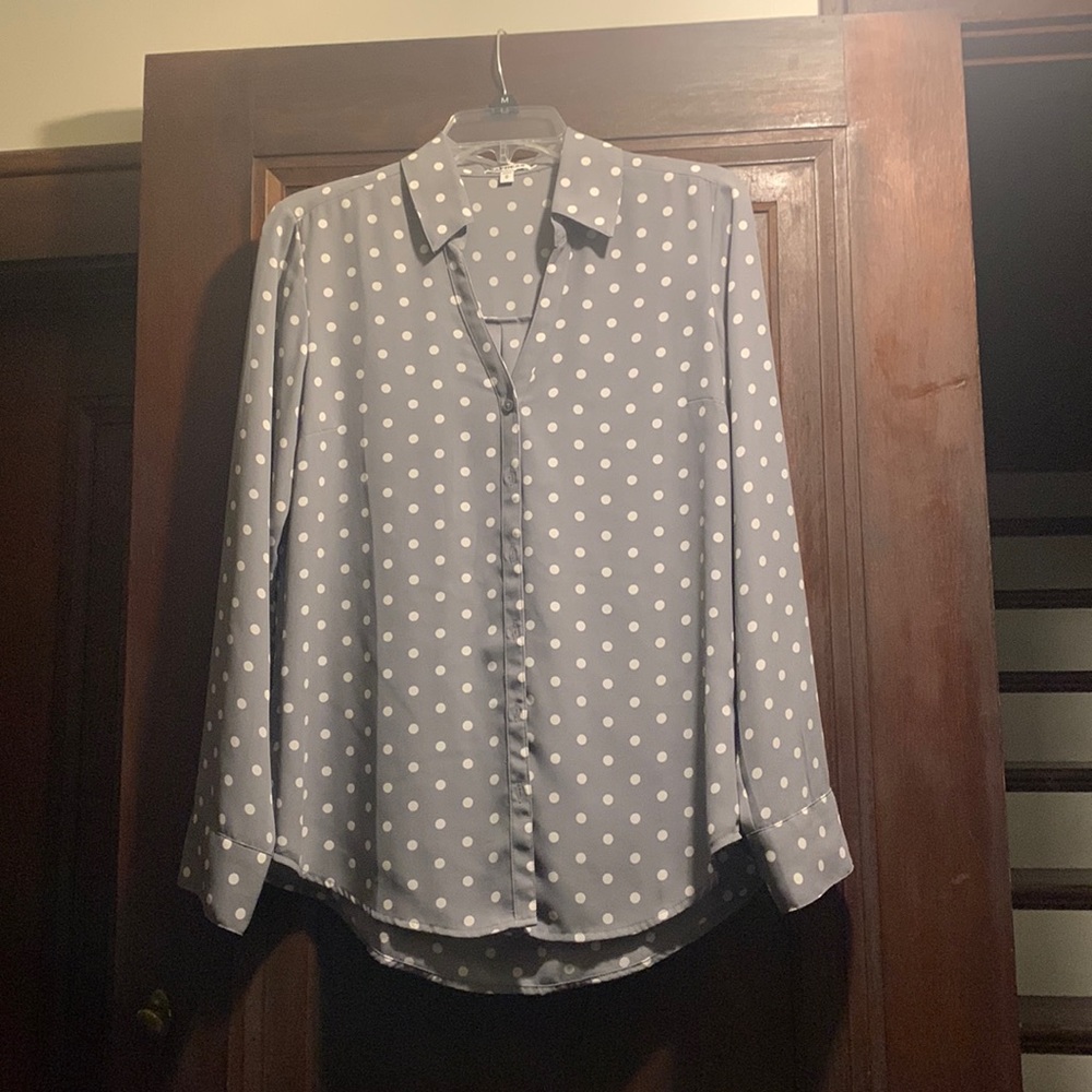 Express Blouse Grey and White Dots medium